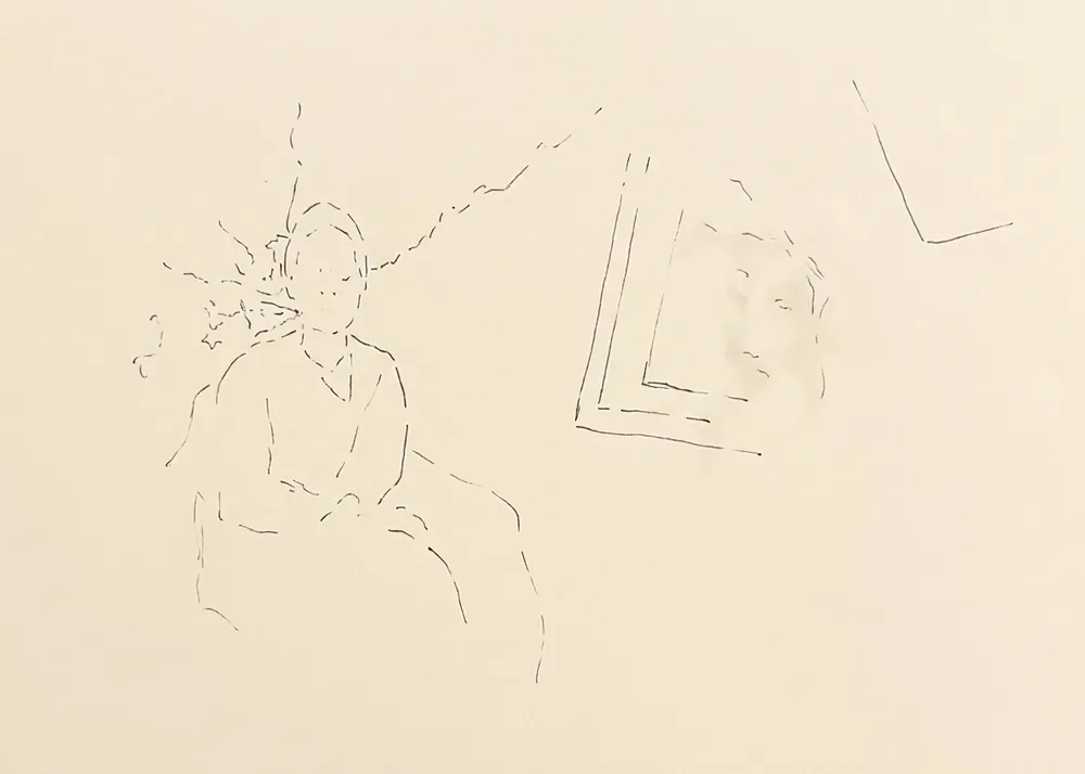 The drawn negative turns 180 degrees and becomes the real coffee-developed negative.