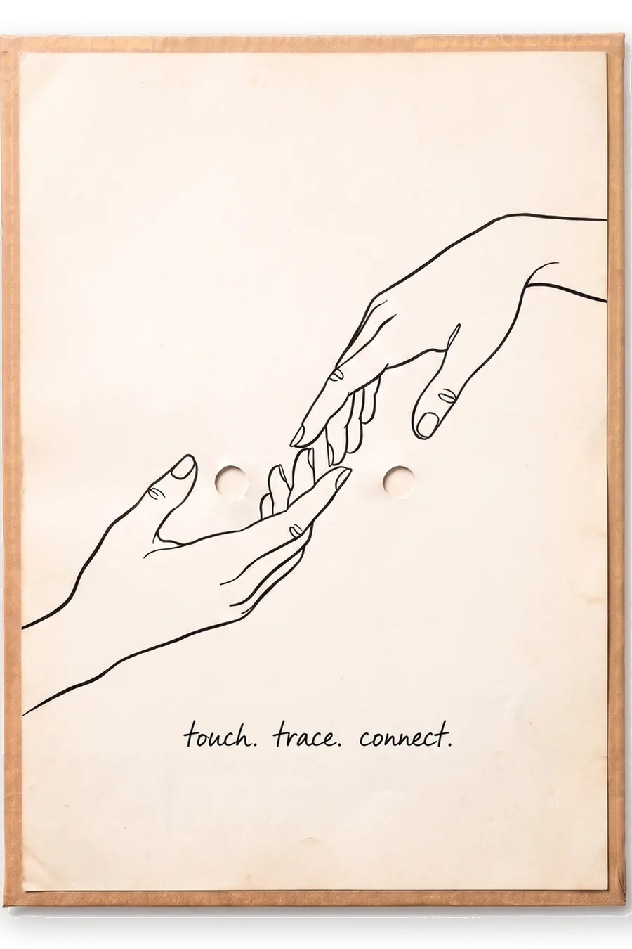 Finished board: a black-ink line drawing of two hands almost touching.